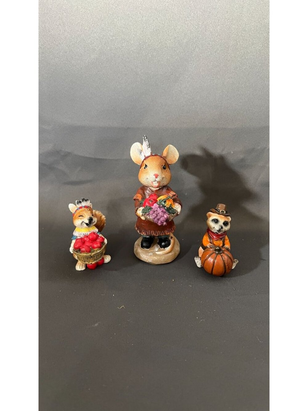 Three Hand-Painted Autumn Harvest Animal Figurines